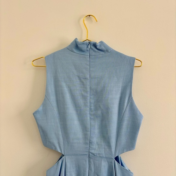 Karen Millen Polished Linen Cutout Peplum Maxi Dress Baby Blue Size 8 - Picture 5 of 7